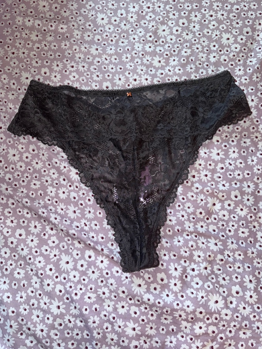 Savage X Fenty Blackened Grey Pearl Lace Thong NWT Size 1X